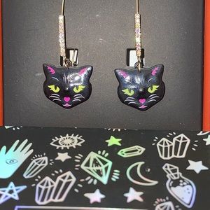 Betsey Johnson Black Cat Drop Earrings NWT